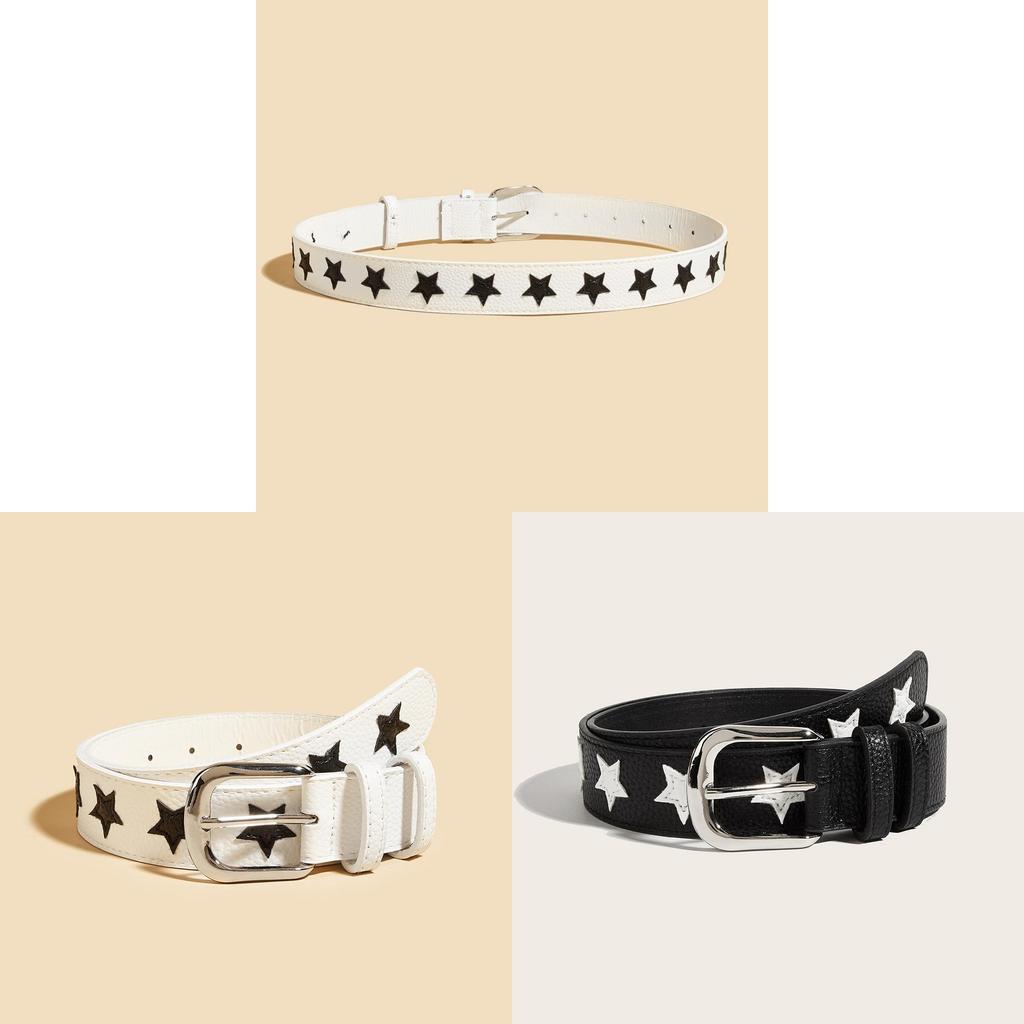 Fashion Belt For Women Pu Leather Star Pattern Casual Waist Accessory For Outdoor Wear