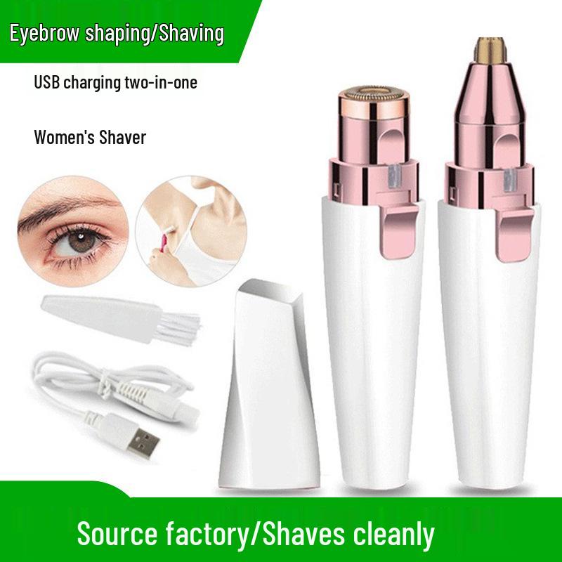 USB Rechargeable 2-in-1 Eyebrow Trimmer & Mini Lipstick Epilator