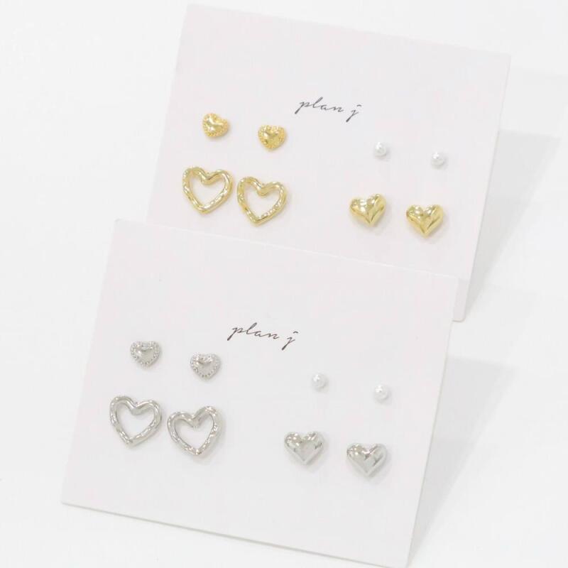

Women s Daily Silver Gold Heart Earrings Set A28372_Silver