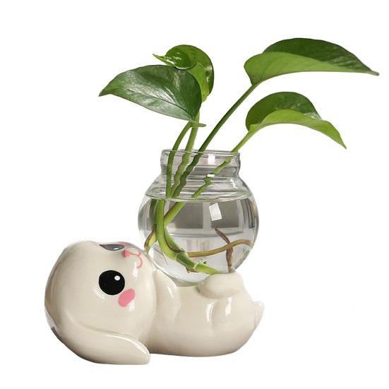 Desktop Glass Planter Vase Holder Small Cute Ceramic Panda Hydroponic Vase Decorative Flowers Plants Pot for Desk Table