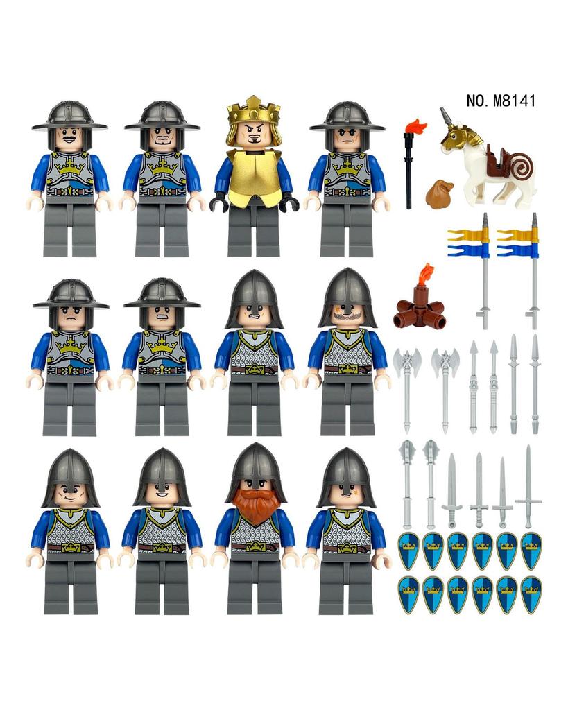 12 STÜCKE Mittelalterliche Goldene Krone Blauer Löwe Armee Kinder Bausteine Spielzeug