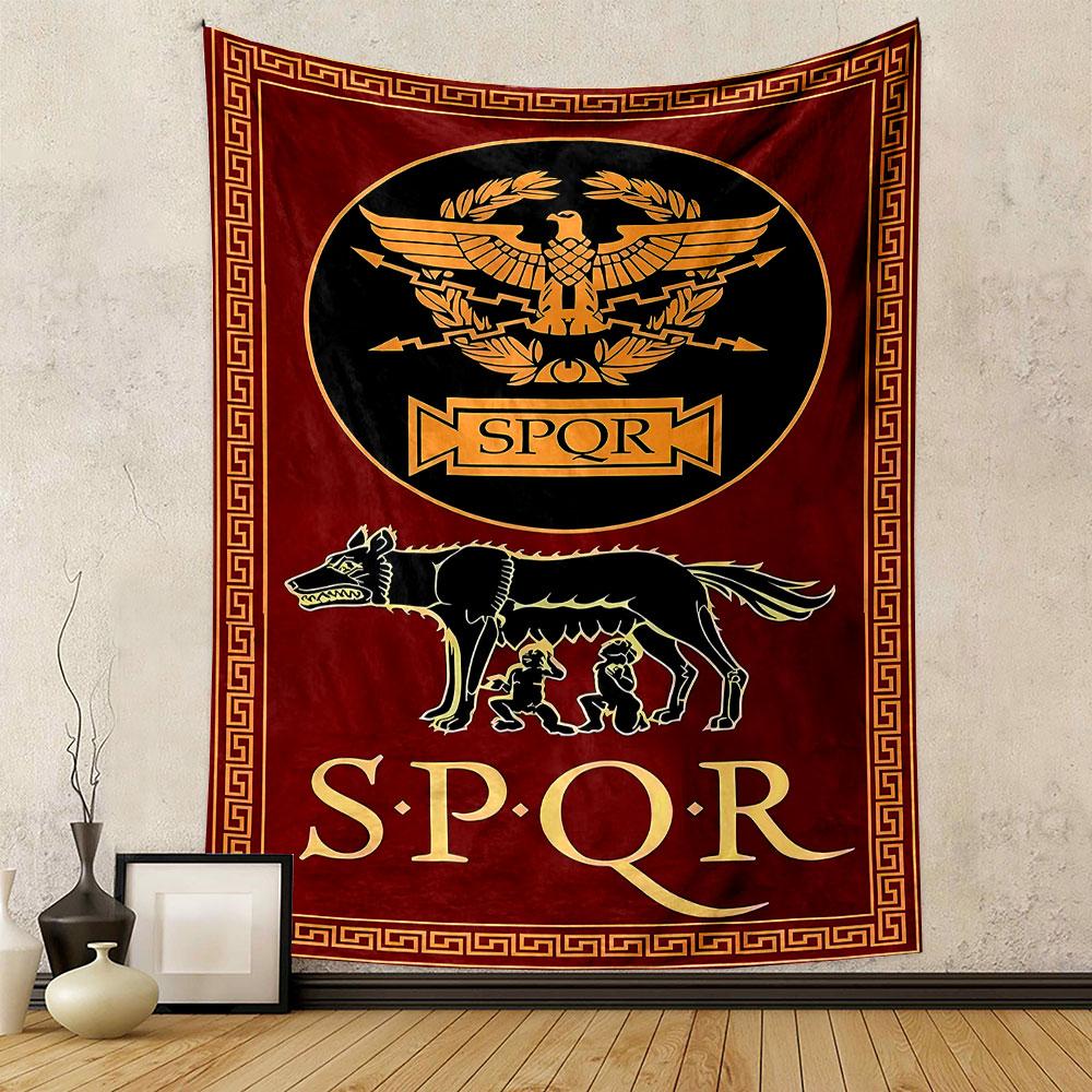 "Roman SPQR Emblem and Wolf Design" Patterned Tapestry Home Decor, Suitable for Bedroom and Living Room, Gift