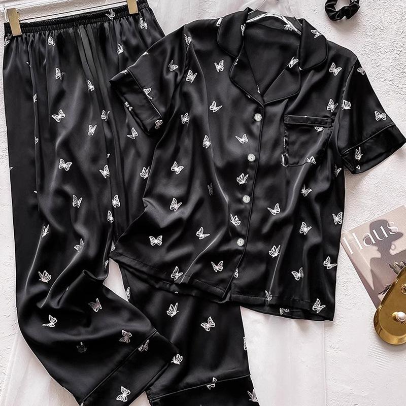 High-Value Silver Butterfly Print Pajamas Short-Sleeved Trousers Set Student Dormitory Loungewear