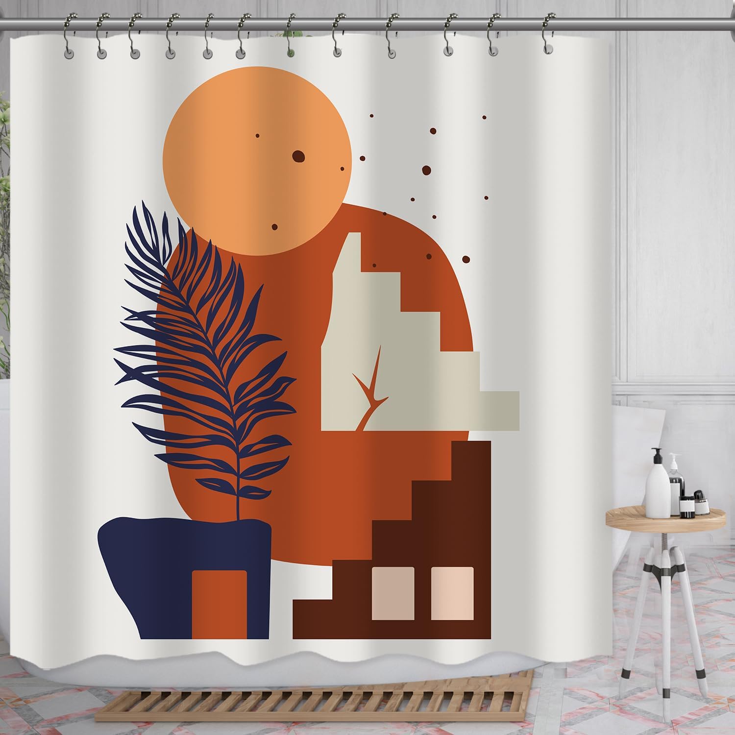 

Black And Gray Abstract Shower Curtain Modern Geometric Art Simple Waterproof Polyester Bathroom Curtain With Hook W60H190(CM)-1 Pcs