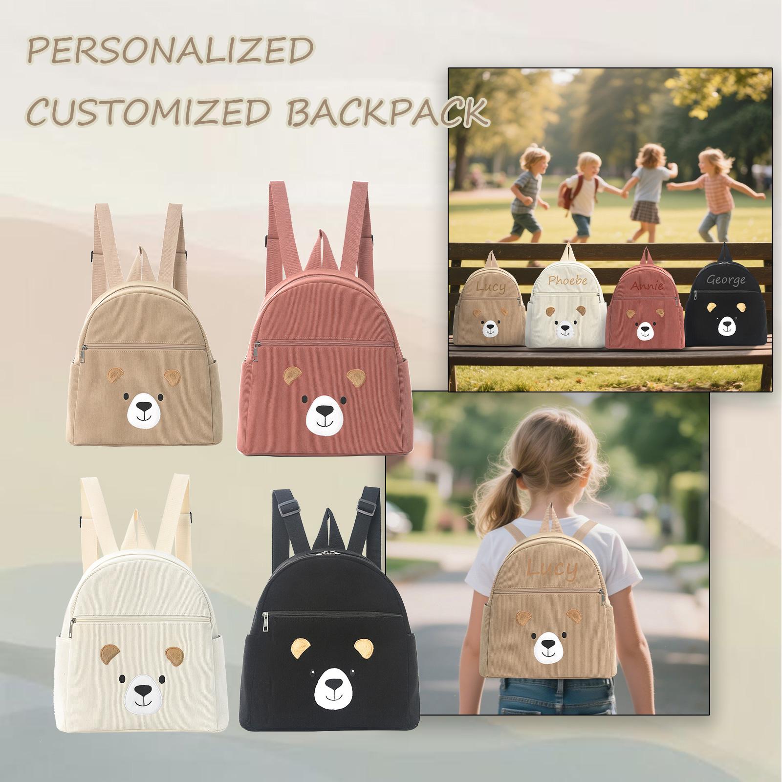 

Personalized Small Backpack With Embroidered Name, Customized Cute Corduroy Small Backpack For Kids One Size хаки