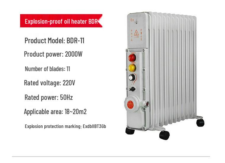 Explosion-Proof Electric Oil-Filled Radiator Heater, Carbon Steel, 9-15 Fins, 220V