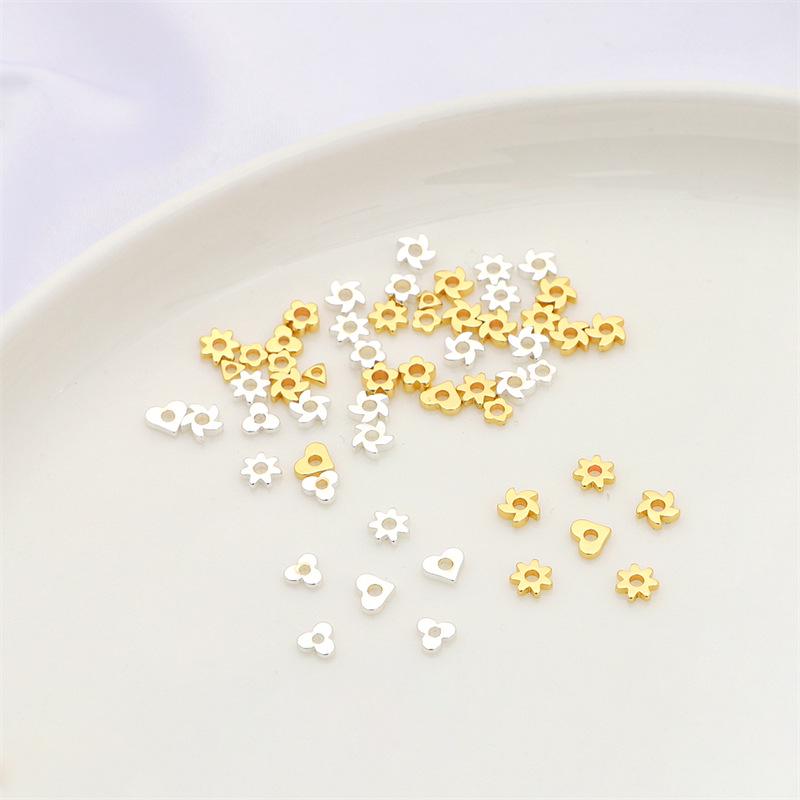 Copper Retention 14K Gold-Filled Plum Blossom Heart Spacers, 925 Silver DIY Ancient Style Jewelry Accessories for Bracelets, Necklaces, Earrings