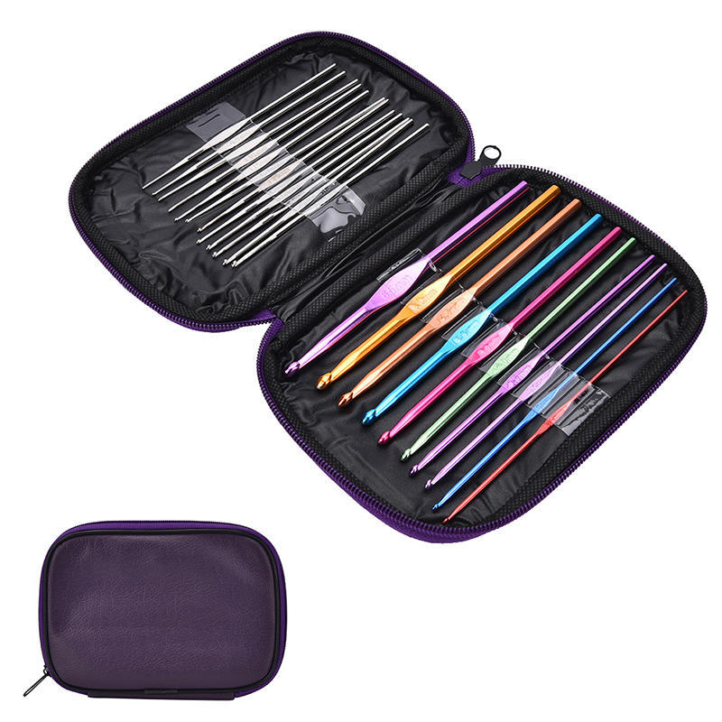 22Pcs Multicolour Aluminum Crochet Hook Knitting Needle Set Weave Craft Yarn,