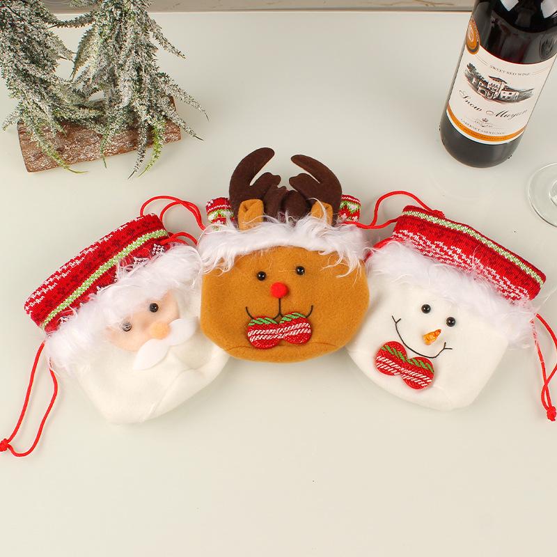 15PCS Flannel Apple Bag Christmas DIY Drawstring Bag Holiday Atmosphere Gift Bag Party Gift Snowman Elk Fun Packaging Bag