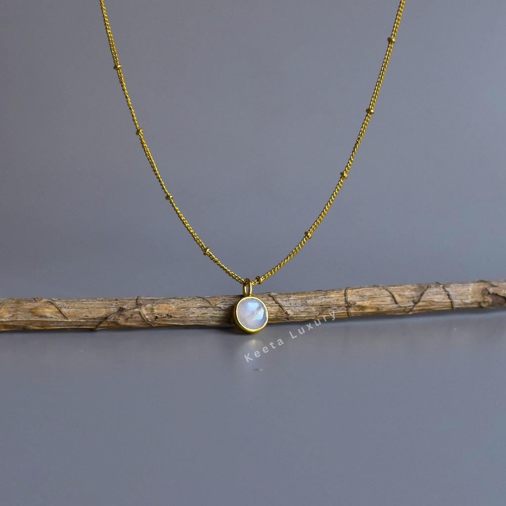 Natural Rose cut Moonstone necklace 14k Gold jewelry for women faceted cut rainbow moonstone Healing crystal office wear celestial pendant