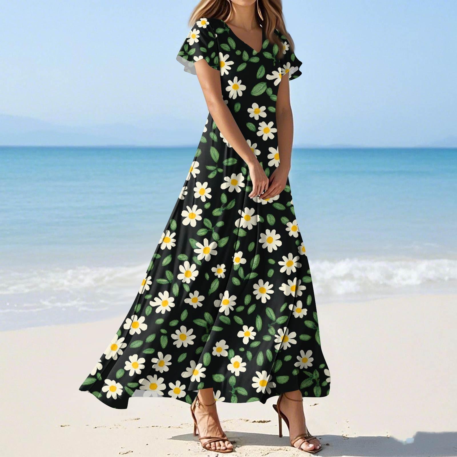 

Женские летние повседневные модные платья с принтом и короткими рукавами и V-образным вырезом L