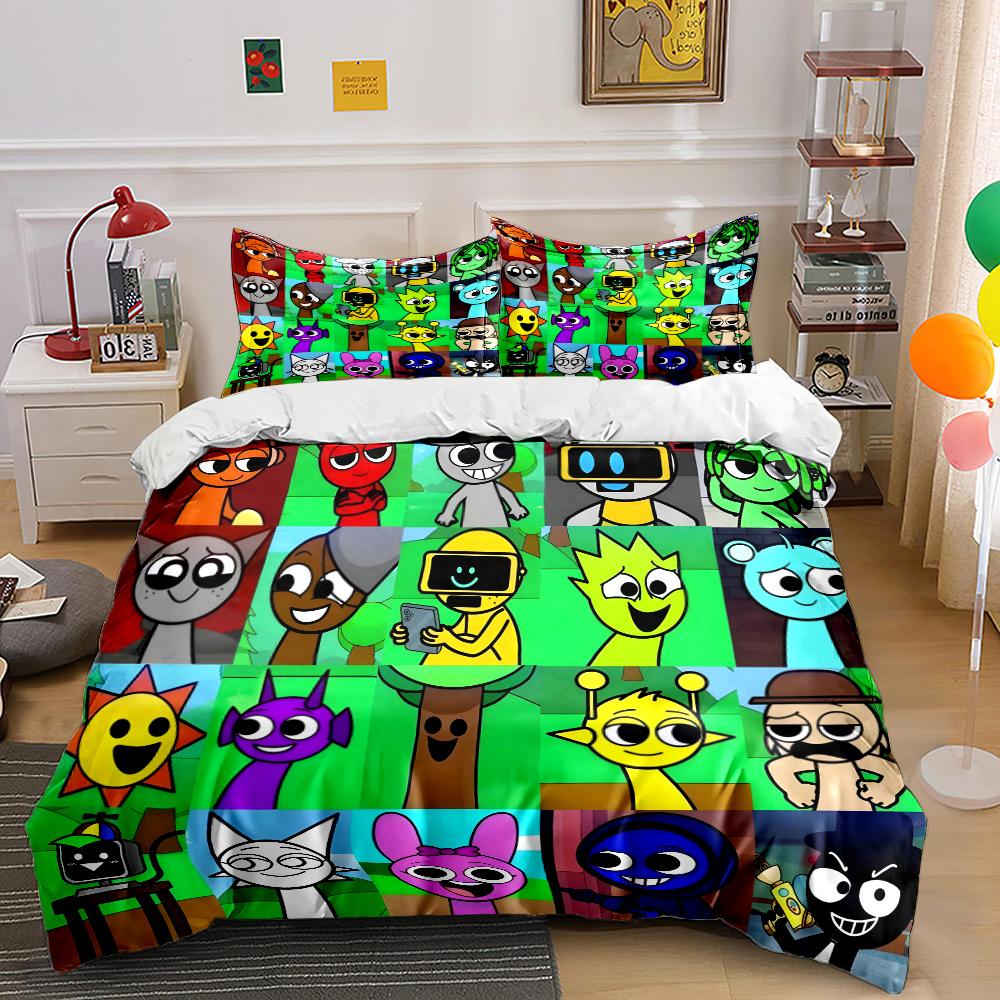 Music Games S-Sprunki Print Bedding Set 1 Duvet Cover+2 Pillowcase Multi Size Bedroom Bedding Decoration Machine Washable