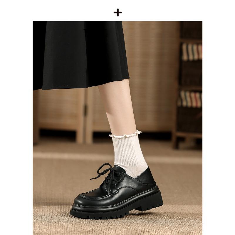 Comfortable white small leather shoes for women's spring and autumn new thick-soled retro leather single shoes J college style