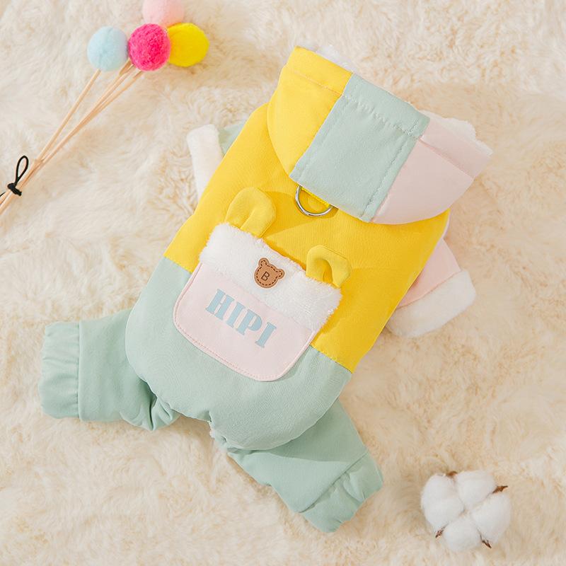 Autumn and Winter Thickened Traction Hooded Dog Four-legged Cotton Coat Teddy Bigbear Small Dog Cat Clothing Pet Clothing