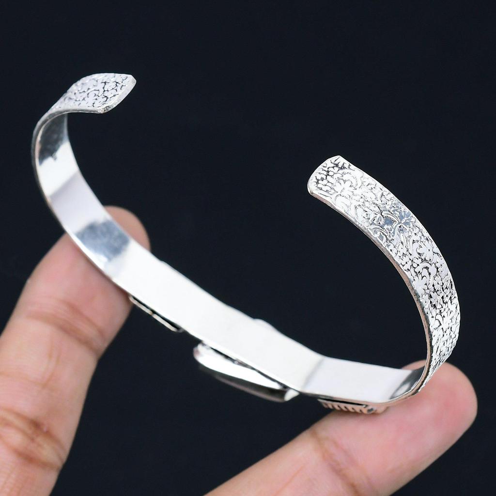 Natural Pink Opal Gemstone 925 Sterling Silver Bangle Adjustable For Women