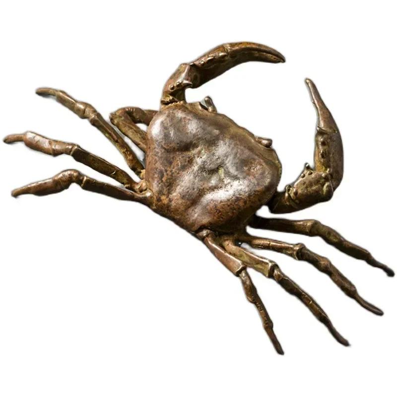 Metal Crab Figurine Ornament Bronze Vintage Miniature Animal Figurine Simulation Crab Model Toy Desk Ornament Home Decor Crafts