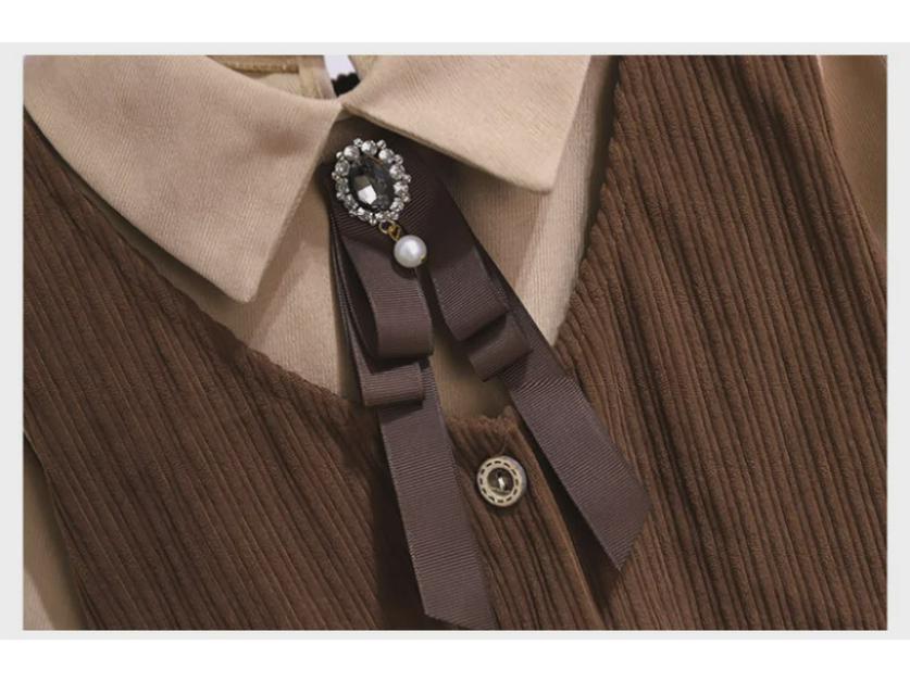 Autumn Retro College Style Long Sleeve Lapel Shirt Dress for Girls