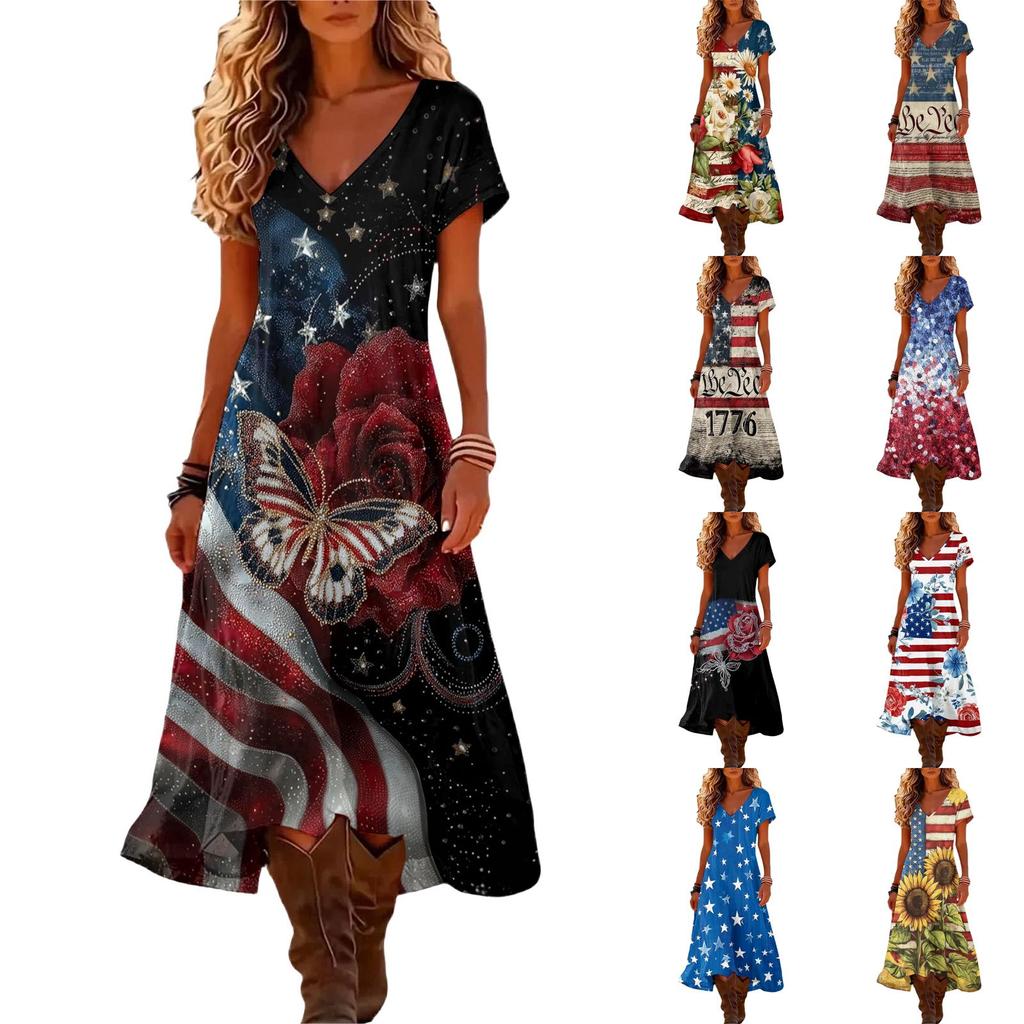 Summer Dresses for Women 2026 Midi Dresses for Women with Star Print Casual Dresses for Women Graduation Dress