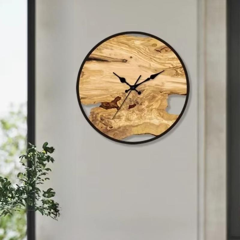 Nordic Acrylic Woodgrain Pattern Wall Clock 31×31CM Modern Silent Movement Minimalist Timepiece for Living Room Office Decor