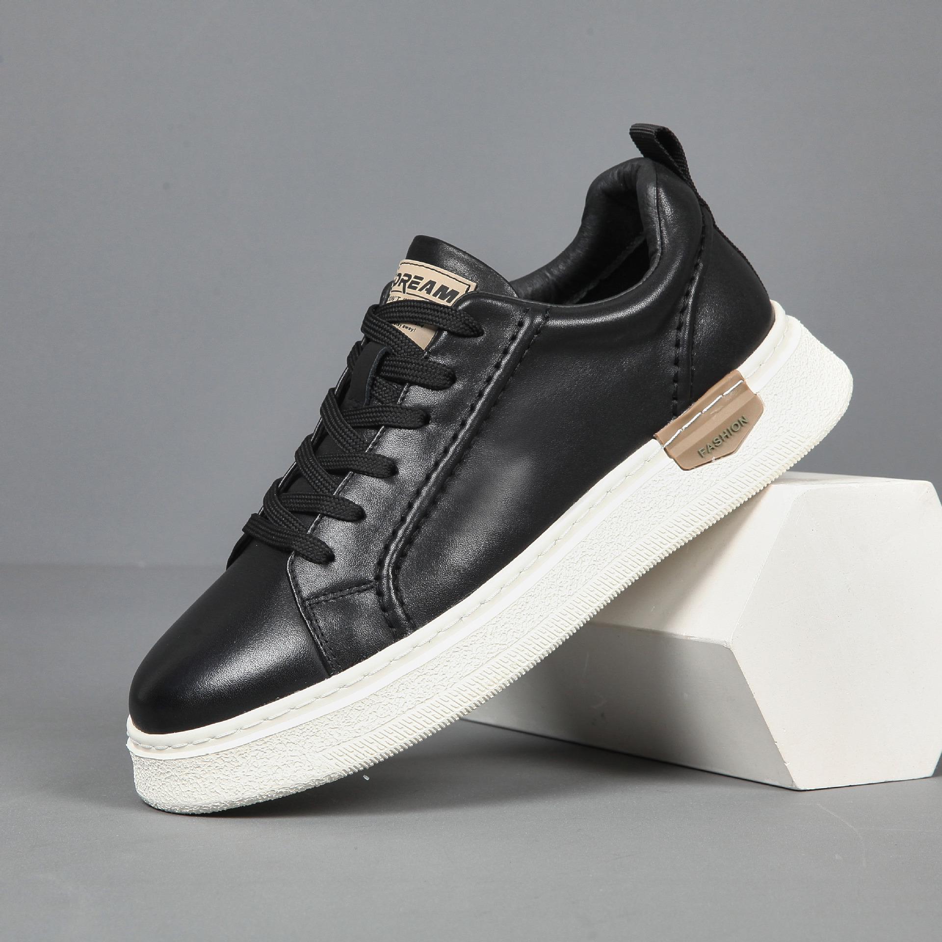 Men s Korean Style White Genuine Leather Slip-On Casual Low-Top Shoes for Spring and Autumn 41