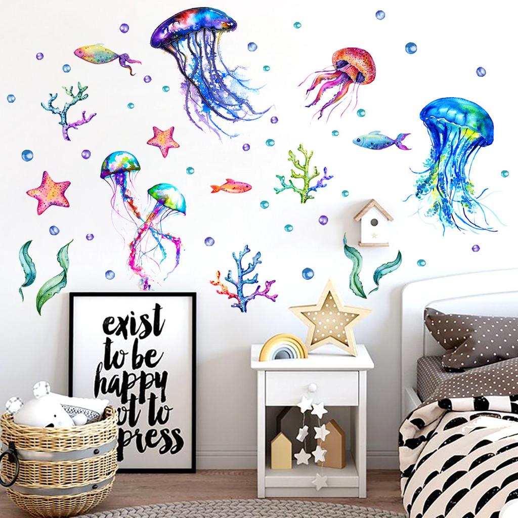 Underwater World Jellyfish Starfish Wall Stickers Living Room Bedroom Children's Background Decoration Decals