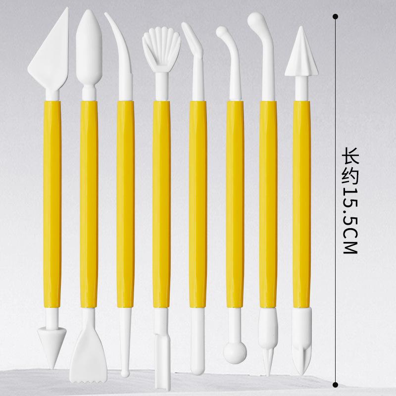 Conjunto de ferramentas de modelagem de escultura de cozimento DIY, 8 peças, kits de decoração de bolo fondant, suprimentos de ponta dupla