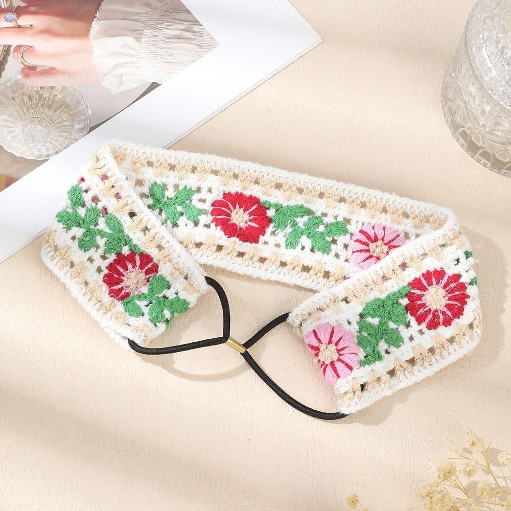 Knitted Flower Headband Elastic Elastic Headband French Wide Headband For Women