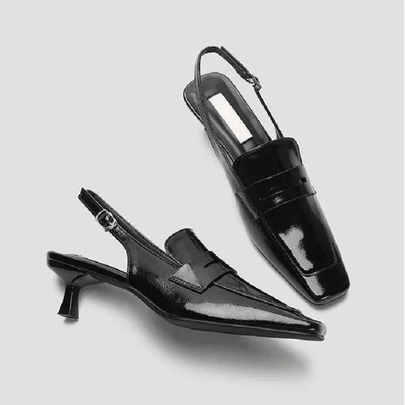 Kitten Heel Slippers Slim Heels Square Toe High Heels Shoes French Baotou Sandals Women's 2025 New Summer Fashion Women Sandals