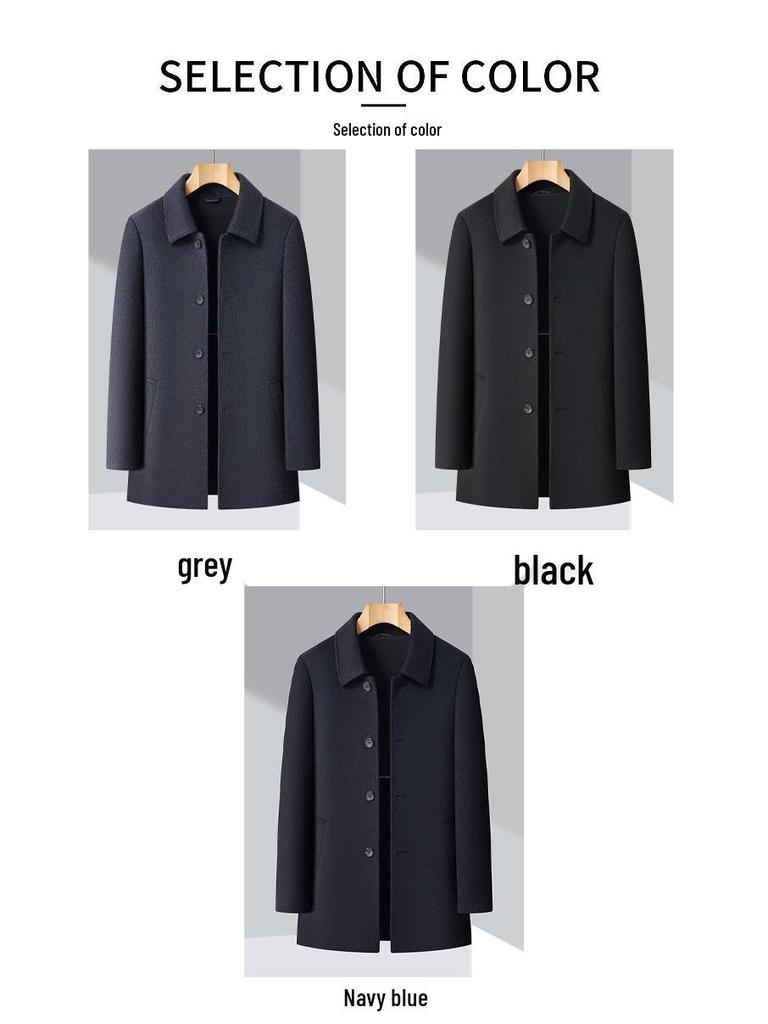 Brand Men's Double-Faced Wool Overcoat - Autumn/Winter 2025, No-Iron Lapel, Business Casual for Middle-Aged Dads
