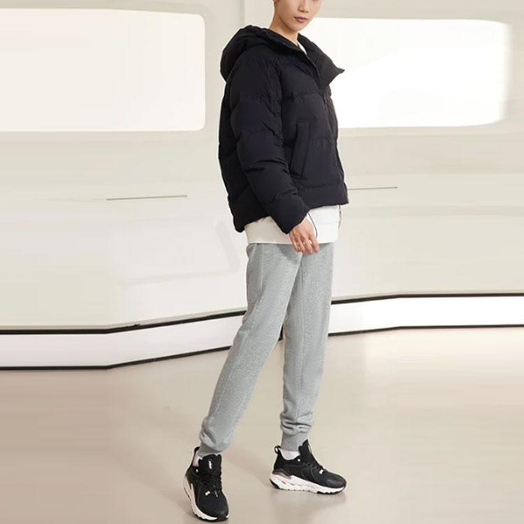 Li Ning Fitness Series Logo Print Warm Hooded Down Jacket Women Outerwear Black AYMR156-4
