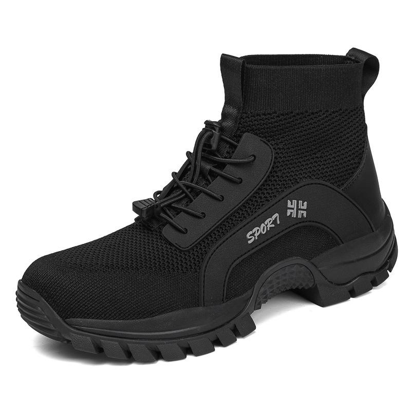 Herren High-Top Wanderschuhe Gestricktes Atmungsaktives Mesh Outdoor Sneaker Männlich Rutschfest Lässige Sportschuhe für Trekking Übung
