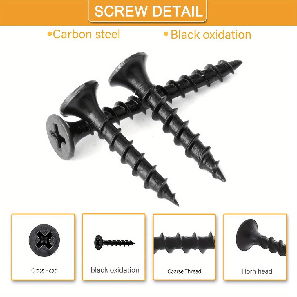 205 ks #7 Prémiové sádrokartonářské šrouby - Kvalitní uhlíková ocel, Samovrtné s křížovou drážkou, Sortimentní sada 8 velikostí