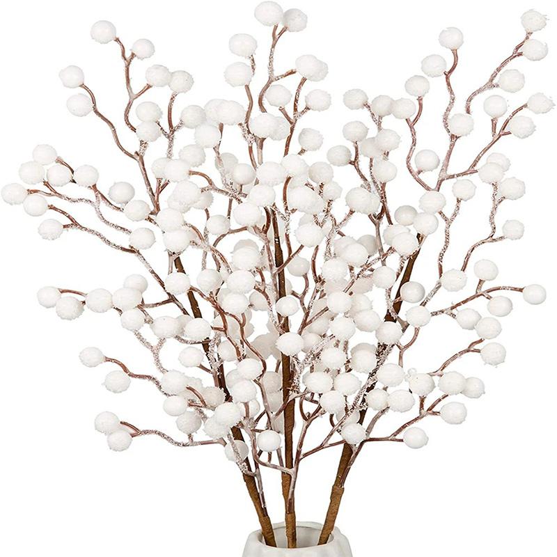 1Pcs 58cm Artificial White Berries Stems Christmas Berry Branches For Flowers Arrangements&Home DIY Crafts Fake Snow Tree Decora