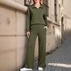 Damen 2-teiliges Freizeit-Outfit-Set mit durchgehendem Reißverschluss, Kragen und langen Ärmeln sowie Hose mit weitem Bein