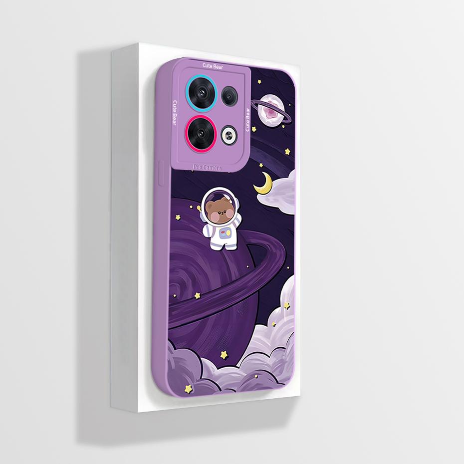 For Oppo Reno8 Phone Case CPH2359 Aesthetic Cartoon Astronaut Soft Liquid Silicone Funda For Oppo Reno 8 Pro Plus 5G Back Cover