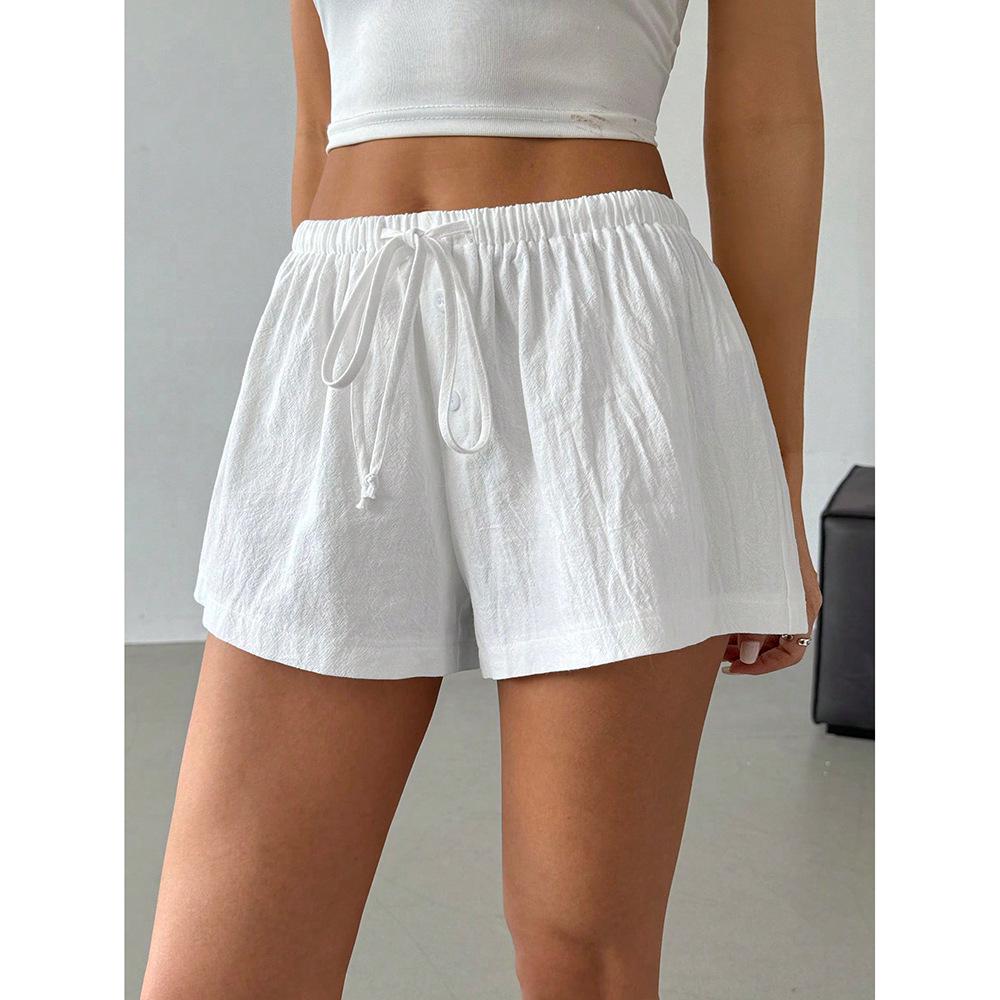 Women's Elastic Lace-up Striped Casual Shorts - Summer 2025