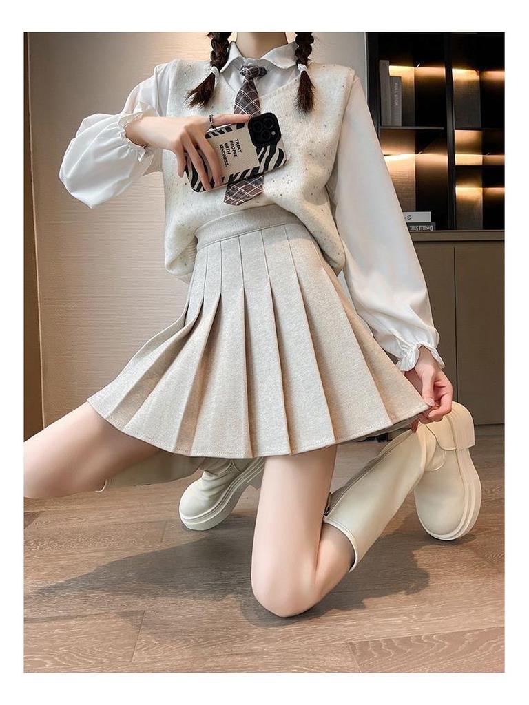 Autumn/Winter Thick Wool Pleated A-line Skirt - High Waist Slimming, Plus Size, Petite, Extended Length. 