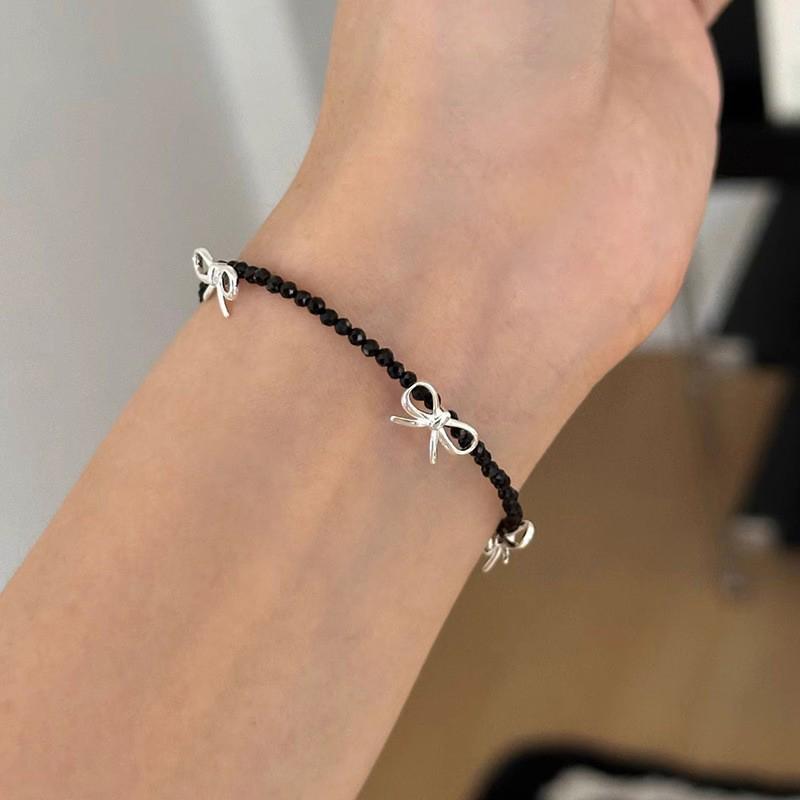

Black Crystal Beaded Bowknot Pearl Bracelet for Women Girl Korean Fashion Beads Chain Vintage Bracelet Aesthetic Y2K Jewelry