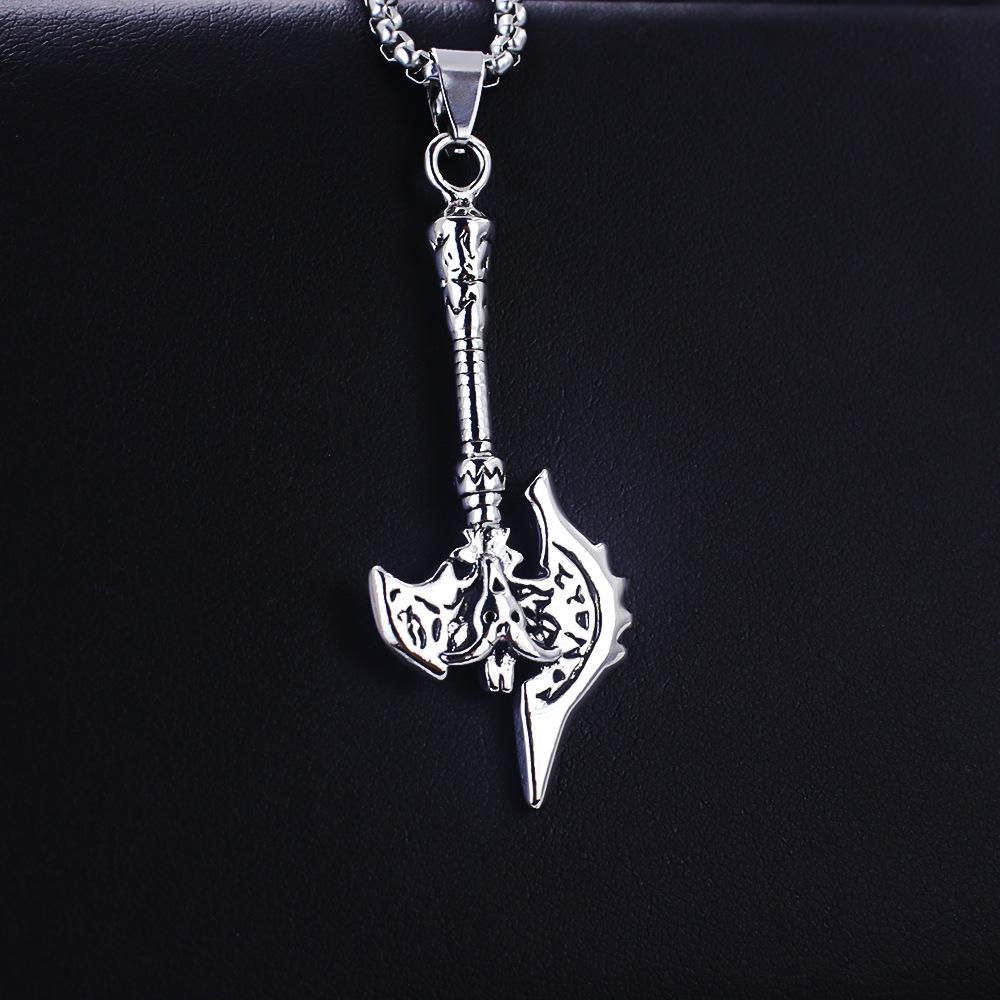 European Viking Titanium Steel Rune Necklace with Stainless Steel Spearhead and Compass Pendant