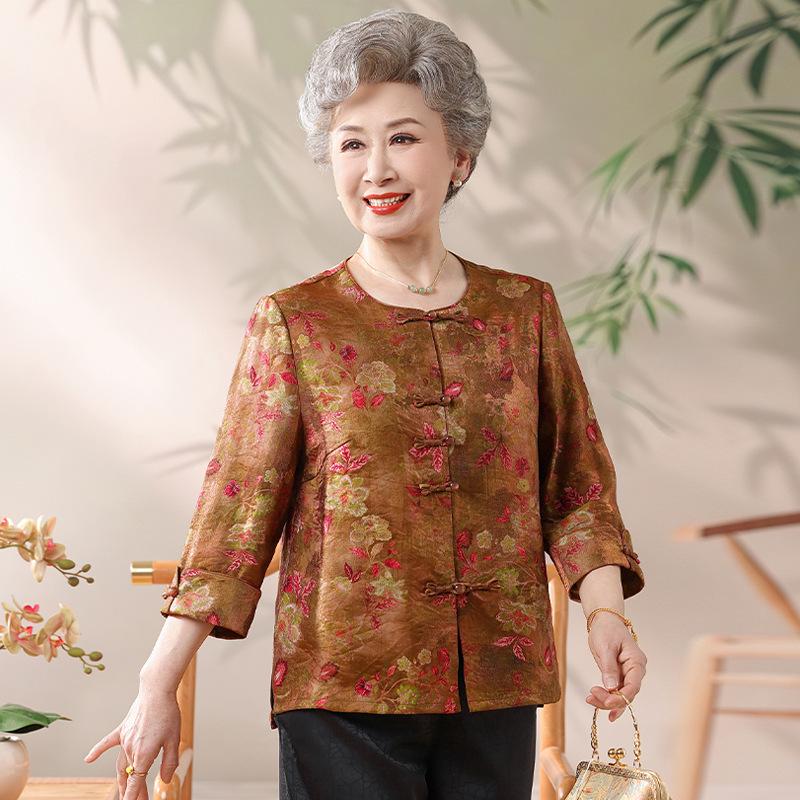 New Grandma Style: Chinese Spring/Summer Three-Quarter Sleeve Shirt for Middle-Aged & Elderly Women