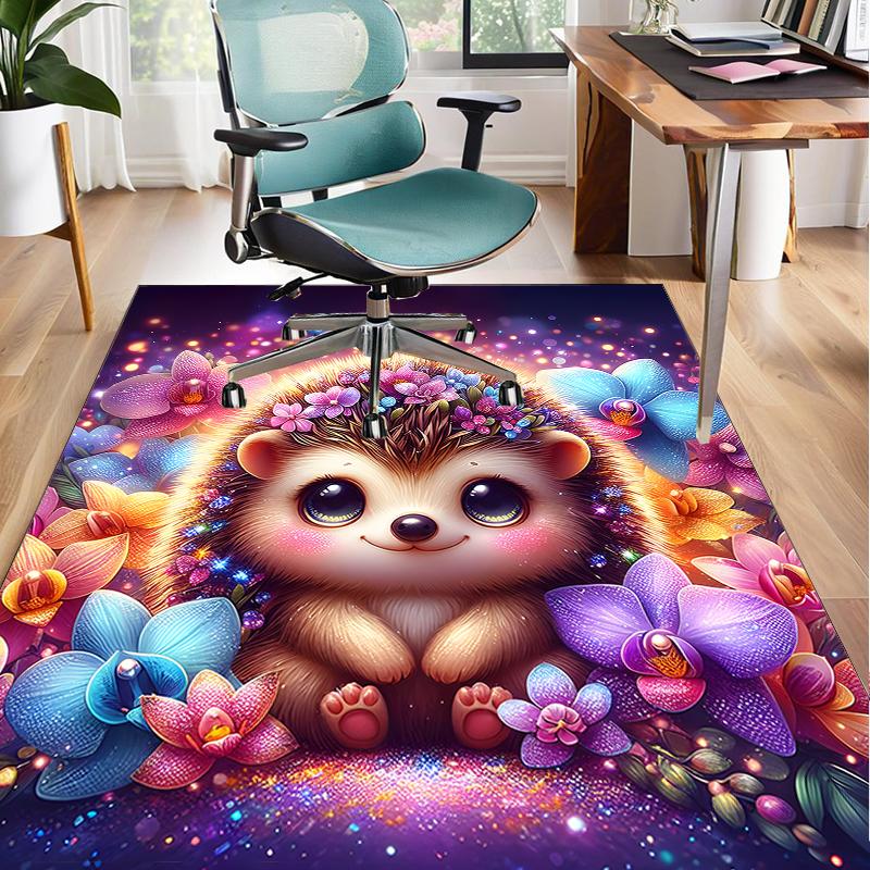Sleepy Hedgehog Dreams Office Rug Chair Mat, Game Carpet, Suitable for Front Door, Bedroom, Living Room, Desk, Holiday Gift