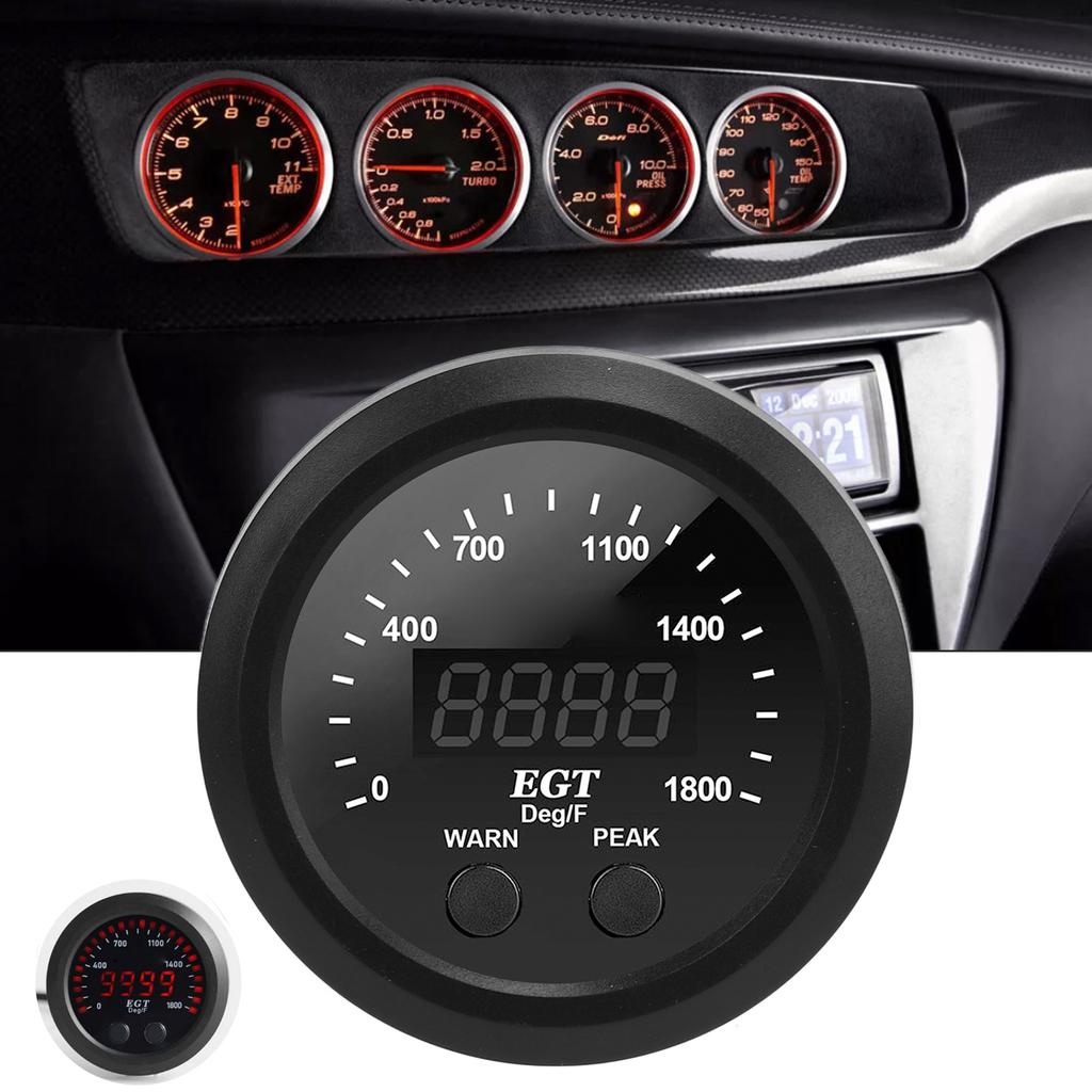 Car Exhaust Gas Temperature Gauge 2?116in 52mm Ultra Thin 0?1800 Fahrenheit  Red LED Universal with Sensor