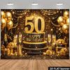 2D 50th Happy Birthday Black Gold Champagne Background Cloth 50th Birthday Party Decoration