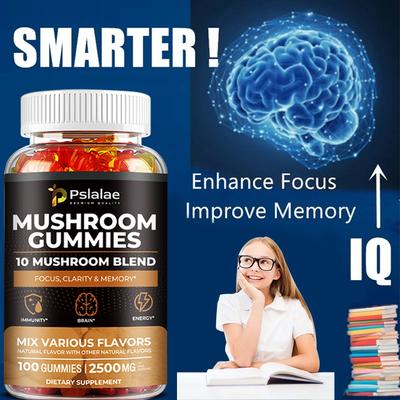 Pilz-Gummibärchen-Mix, 2500 mg pro Portion, gut für die Gesundheit von Gehirn und Nervensystem, leicht absorbierbar.