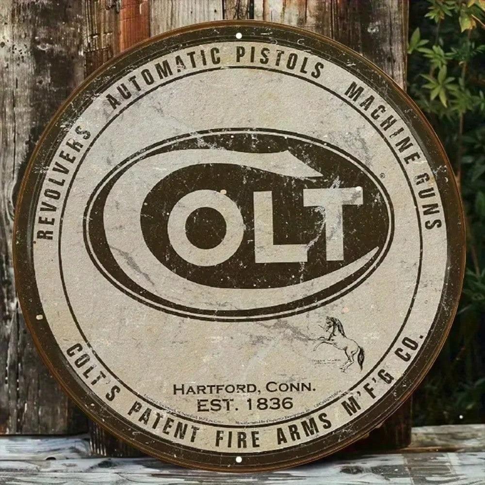 Colt Revolver Round Metal Tin Sign Vintage Wall Decor for Cafe Bar Home