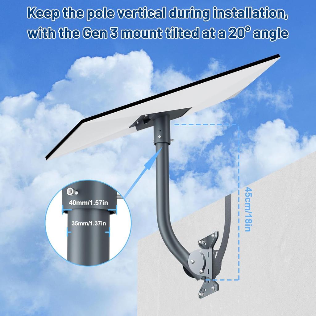 Kit Starlink Satellite Complte Gen3 Outdoor Wall Mount, Heavy Duty Pipe Bracket, Weatherproof Mount for RV Camping & Boating