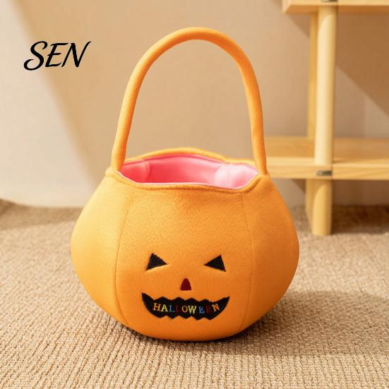 Kindergarten Party Supplies Halloween Pumpkin Candy Bags for Kids, Reusable Trick or Treat Holiday Carriers Bucket, Cute Handbag with Handle