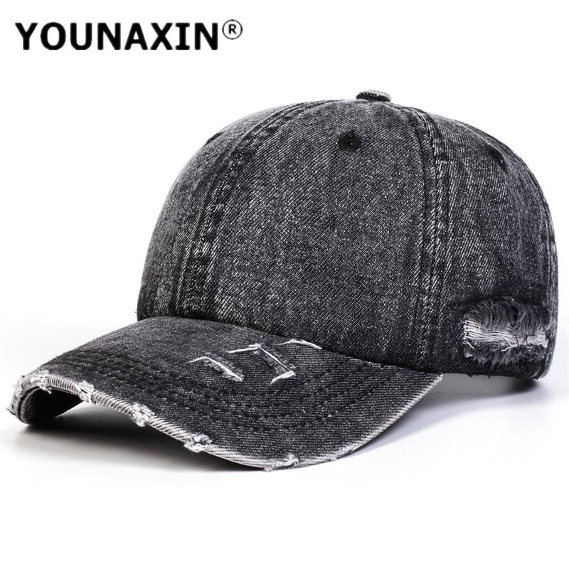YOUNAXIN Retro Distressed Denim Cap Unisex Street Style Wide Brim Baseball Hat