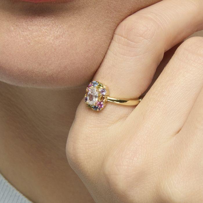 Bague - LUXENTER - Mezay - Argent sterling 925 - Zircone multicolore - Or jaune 18 carats