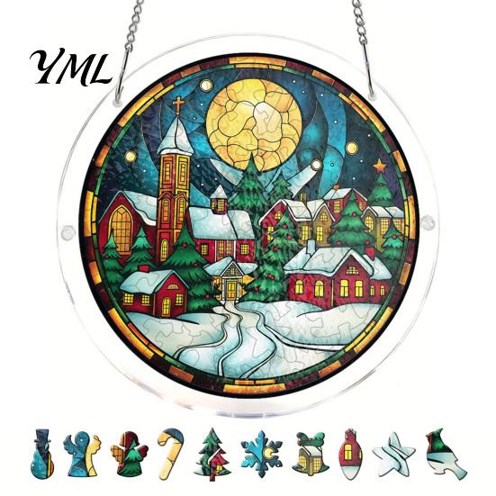 Translucent Puzzle Art Christmas Acrylic Suncatcher, Holiday Tree Snowman Stockings Red Bird Sun Catcher Pet Lover Gift Idea Kit for Adults,
